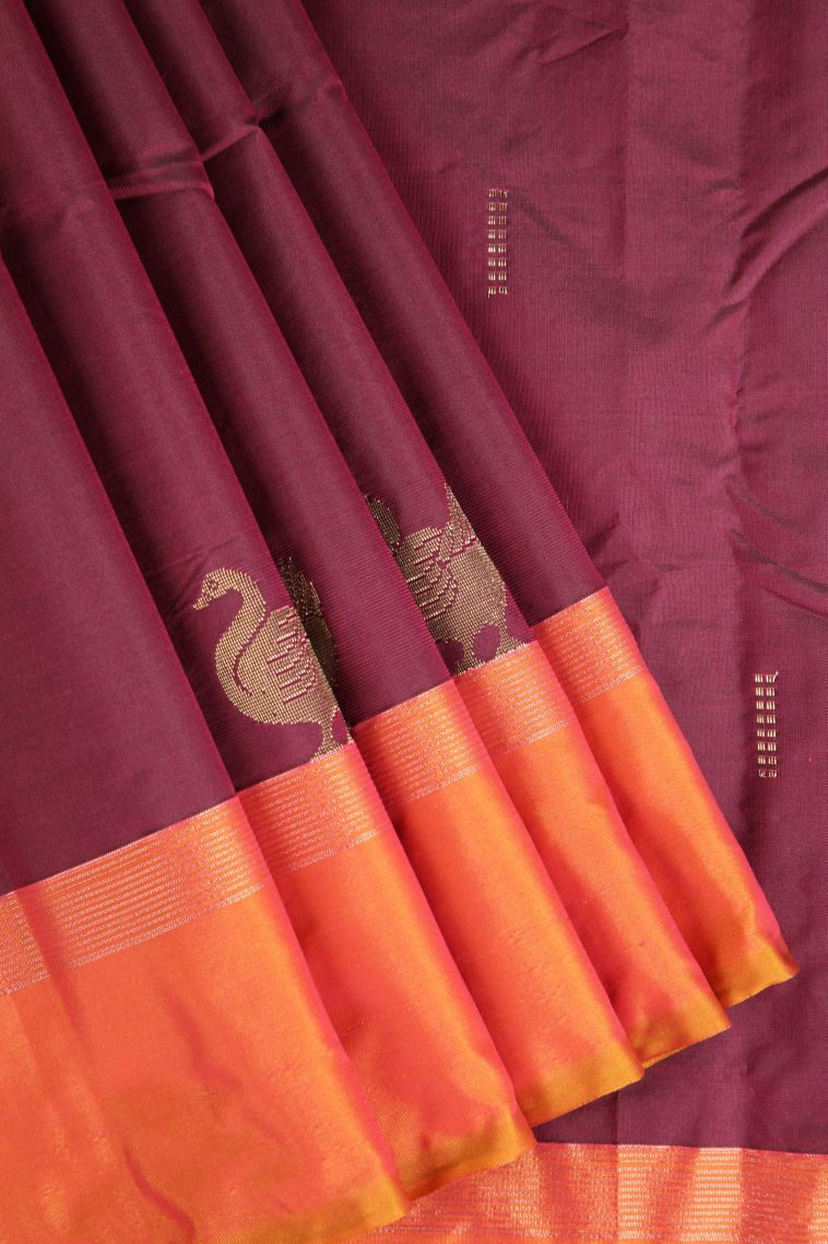 Ruby Red Arani Silk Sarees Gold Zari with Buttis (small Dots Or Motifs) view 1