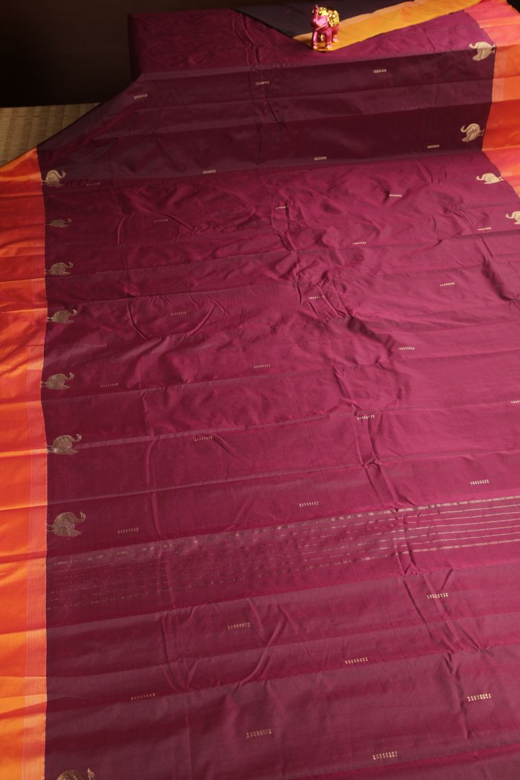 Ruby Red Arani Silk Sarees Gold Zari with Buttis (small Dots Or Motifs) view 2