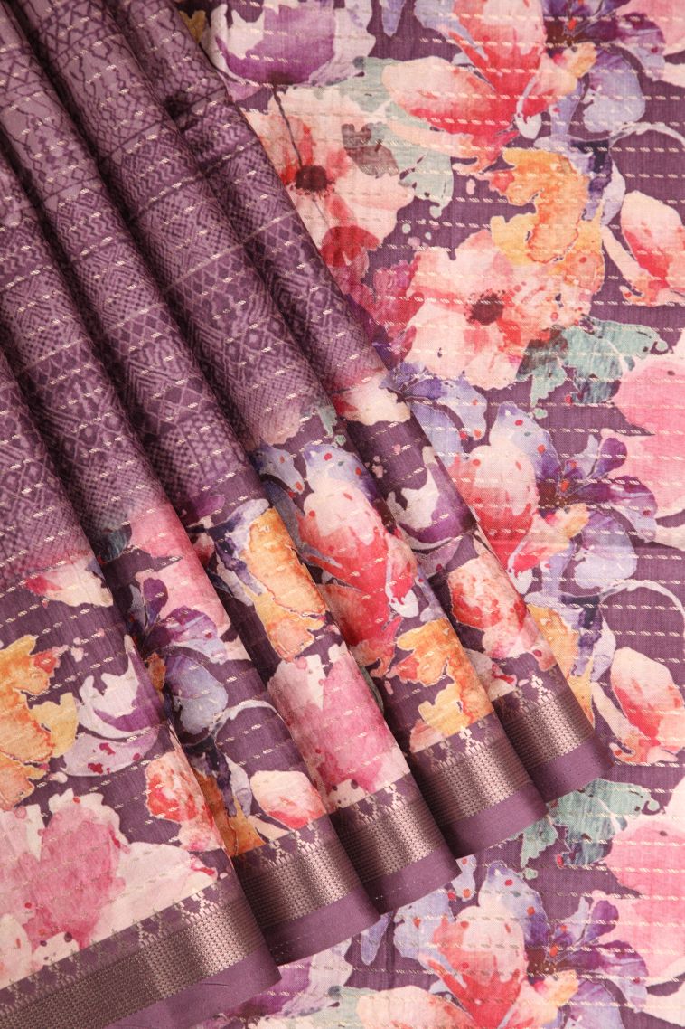 Magenta Purple Semi Tussar Silk Gold Zari with Jamandery Pattern