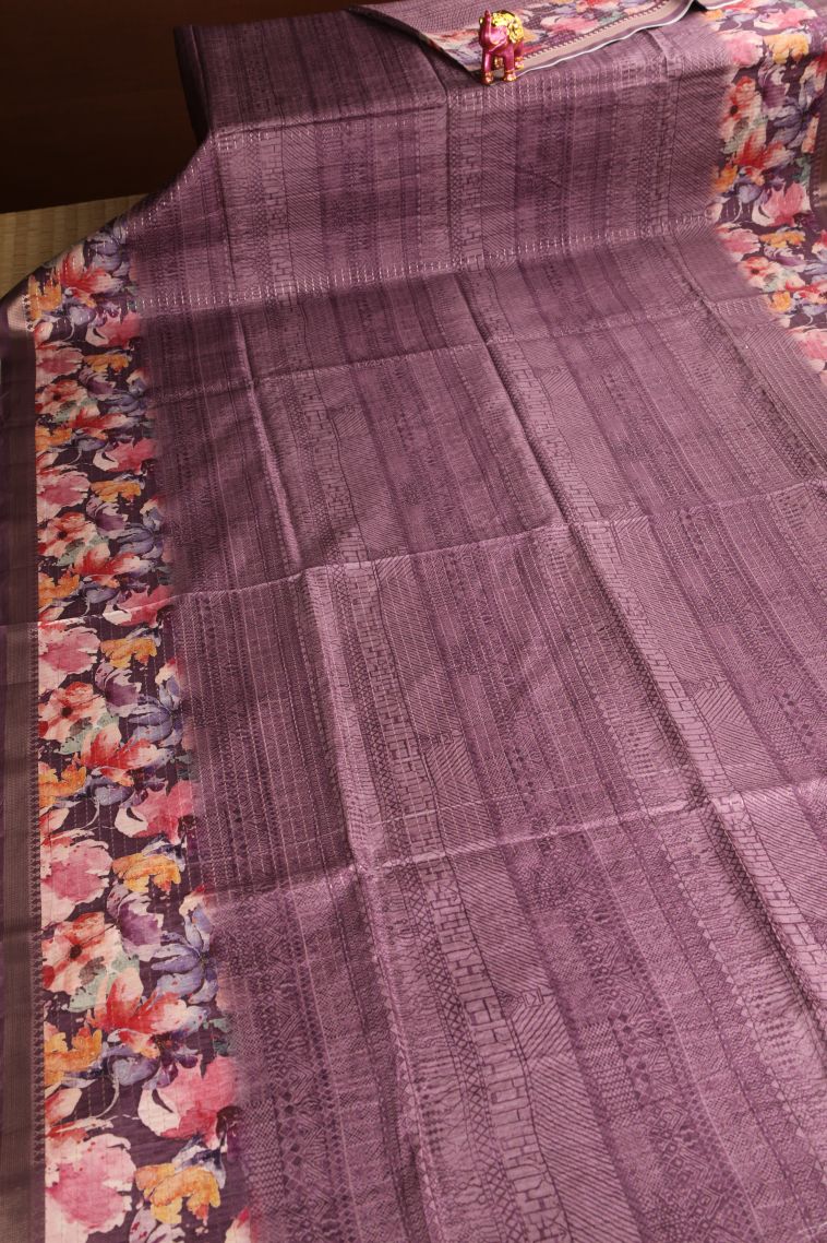 Magenta Purple Semi Tussar Silk Gold Zari with Jamandery Pattern view 2