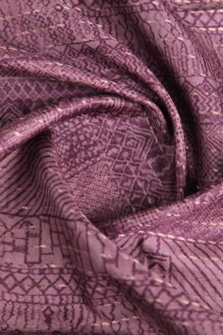 Magenta Purple Semi Tussar Silk Gold Zari with Jamandery Pattern view 4