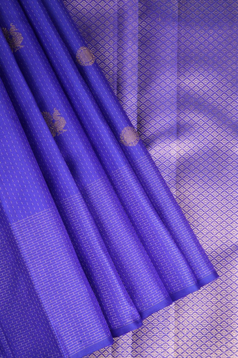 Lapis Blue Kanchipuram Silk Sarees Gold Zari with Rudhracham Annam Motif