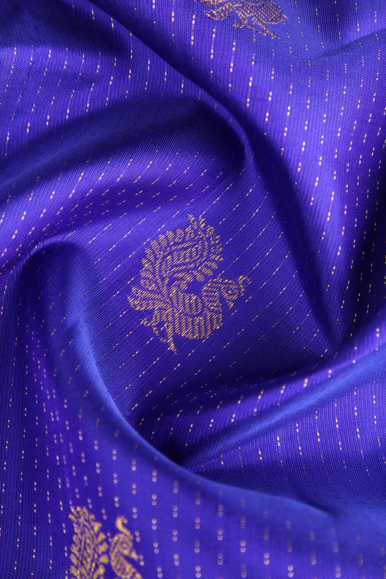 Lapis Blue Kanchipuram Silk Sarees Gold Zari with Rudhracham Annam Motif view 4