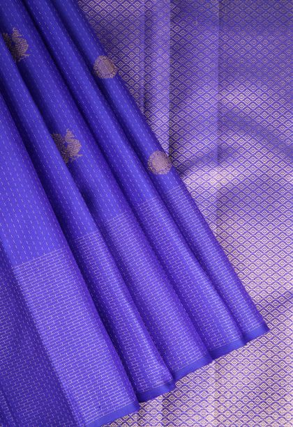 Lapis Blue Kanchipuram Silk Sarees Gold Zari with Rudhracham Annam Motif