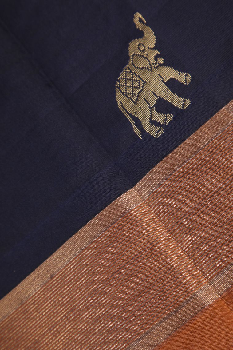 Indigo Blue Arani Silk Sarees Gold And Silver Zari with Buttis (small Dots Or Motifs) view 3