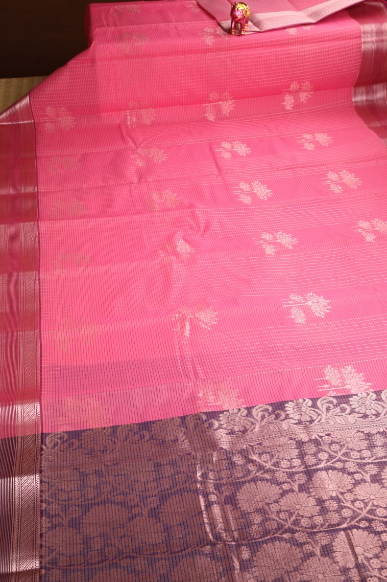 Rouge Pink Silk Cotton Sarees with Copper Zari Floral Patterns view 2