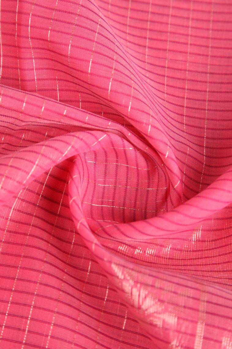 Rouge Pink Silk Cotton Sarees with Copper Zari Floral Patterns view 4