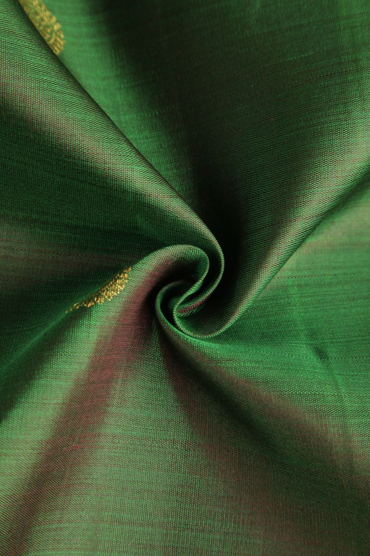 Basil Green Kanchipuram Silk Sarees with Gold Zari Peacock And Rudhractam view 4