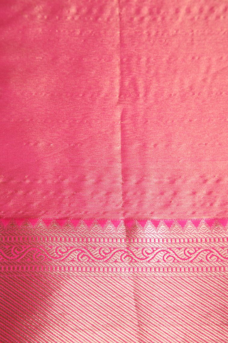 Bubblegum Pink Apoorva Silk Sarees with Gold Zari Floral Patterns view 3