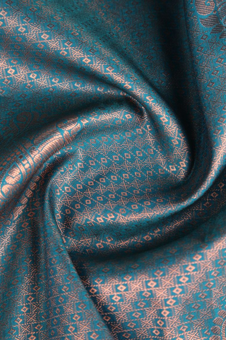 Ocean Blue Apoorva Silk Sarees Copper Zari with Floral Puttas view 4