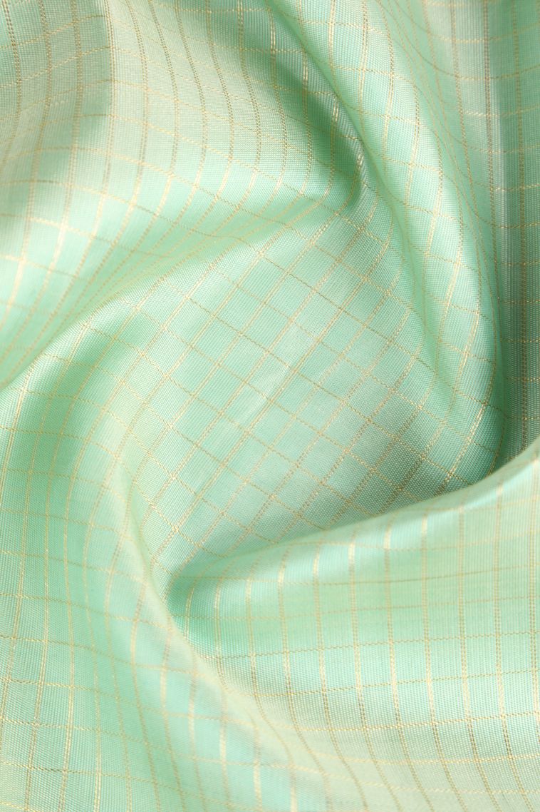 Mint Green Kanchipuram Silk Sarees Gold Zari with Checks view 4