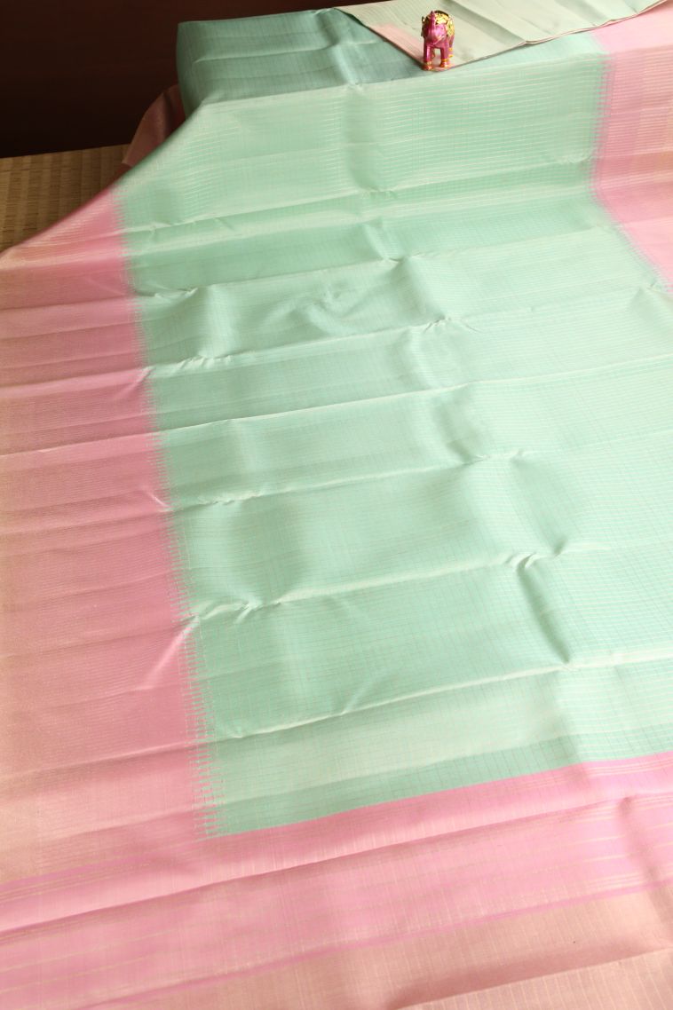 Mint Green Kanchipuram Silk Sarees Gold Zari with Checks view 2