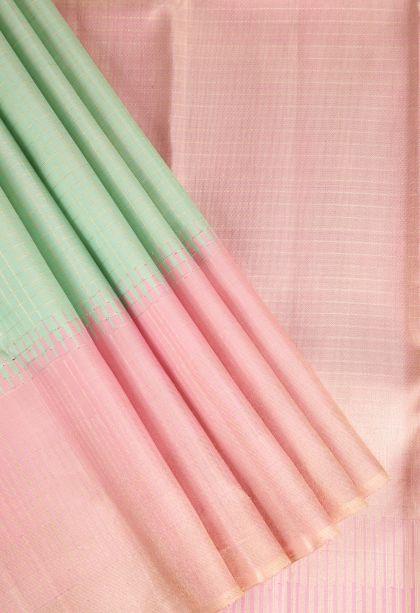Mint Green Kanchipuram Silk Sarees Gold Zari with Checks