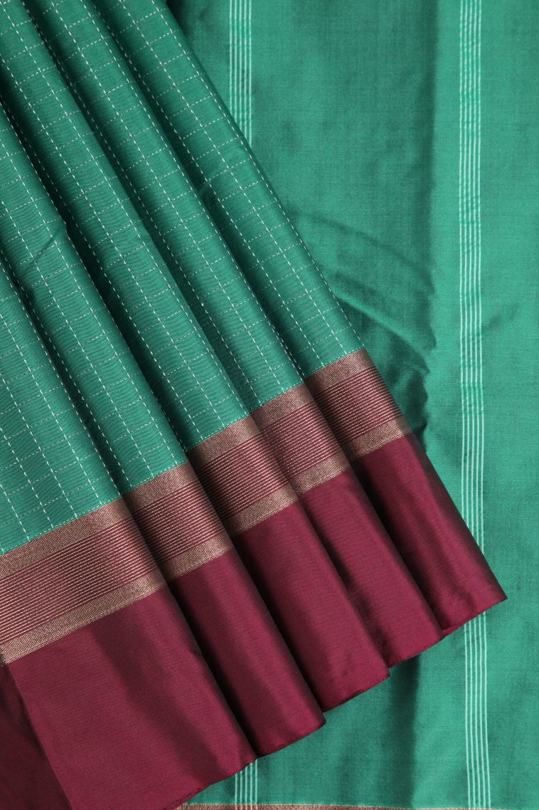 Teal Blue Arani Silk Sarees Silver Zari with Checks view 1
