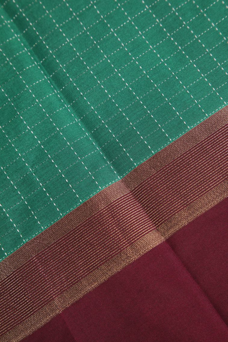 Teal Blue Arani Silk Sarees Silver Zari with Checks view 3