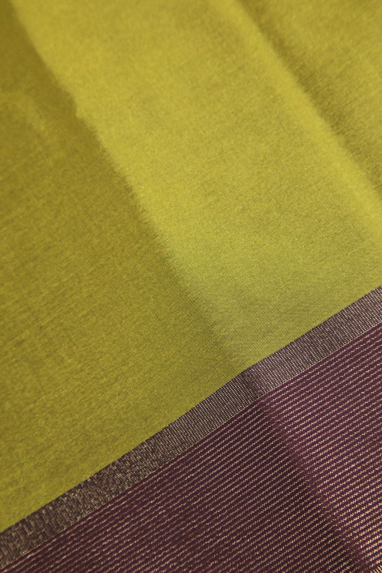 Olive Green Arani Silk Sarees Gold Zari with Plain view 3