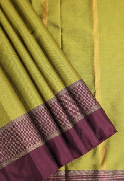 Olive Green Arani Silk Sarees Gold Zari with Plain