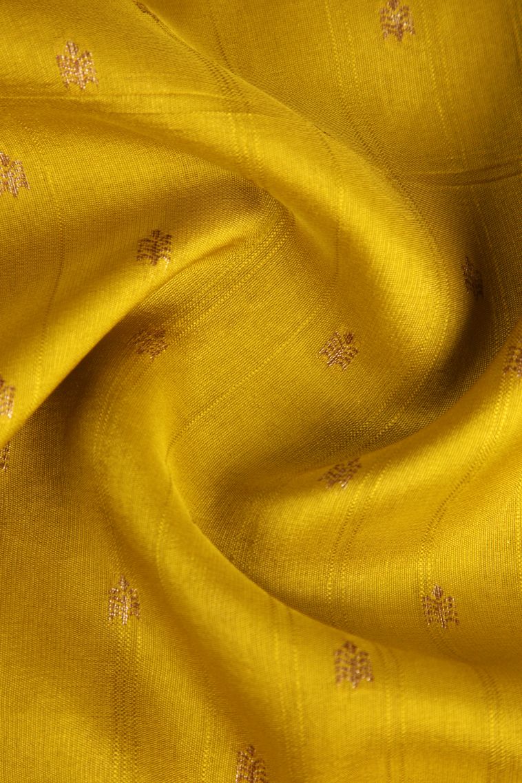 Lemon Yellow Banaras Sarees Antic Zari with Floral Puttas view 4
