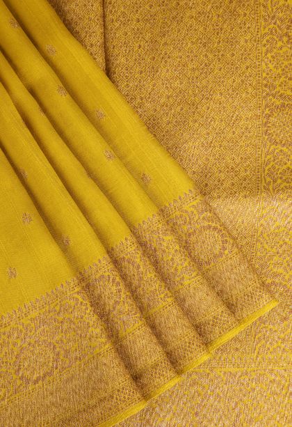 Lemon Yellow Banaras Sarees Antic Zari with Floral Puttas