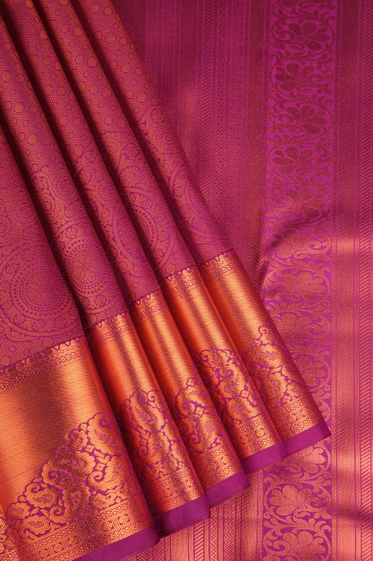 Magenta Pink Apoorva Silk Sarees Copper Zari with Floral Puttas view 1