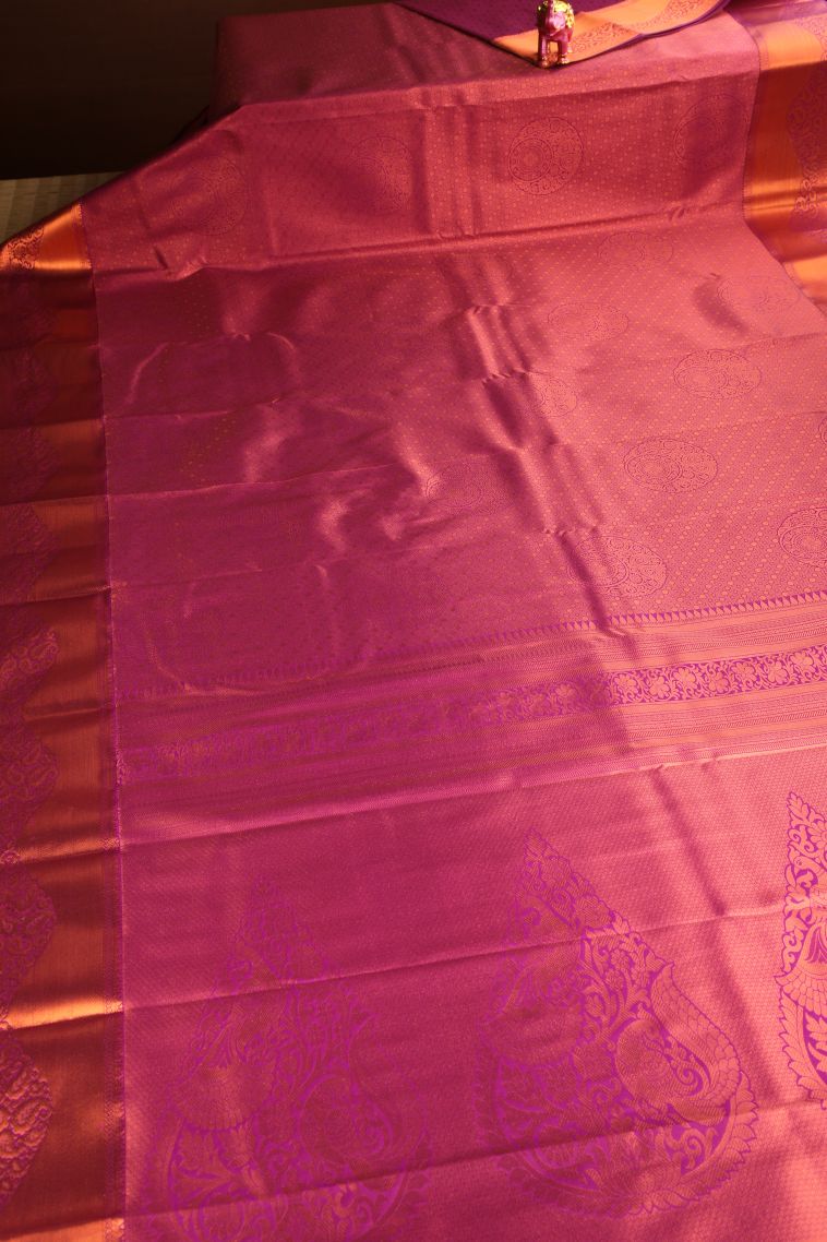 Magenta Pink Apoorva Silk Sarees Copper Zari with Floral Puttas view 2