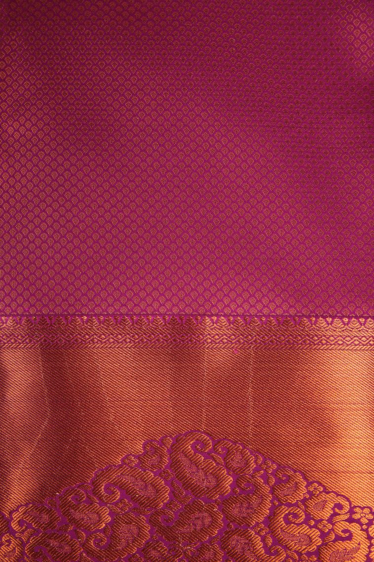 Magenta Pink Apoorva Silk Sarees Copper Zari with Floral Puttas view 3