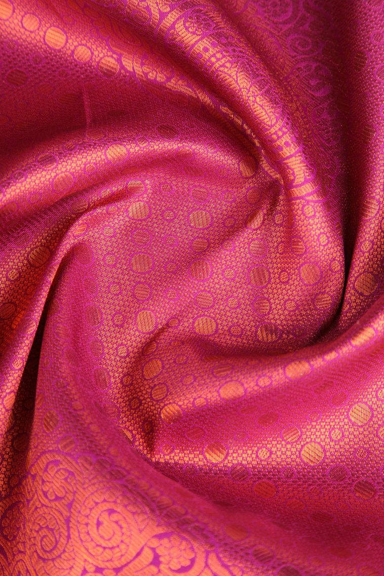 Magenta Pink Apoorva Silk Sarees Copper Zari with Floral Puttas view 4