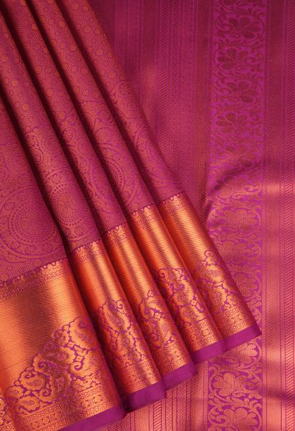 Magenta Pink Apoorva Silk Sarees Copper Zari with Floral Puttas