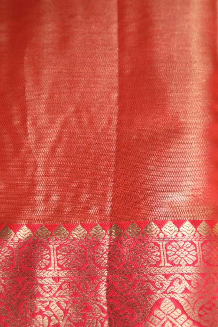 Dawn Red Apoorva Silk Sarees with Gold And Silver Zari Floral Patterns view 3