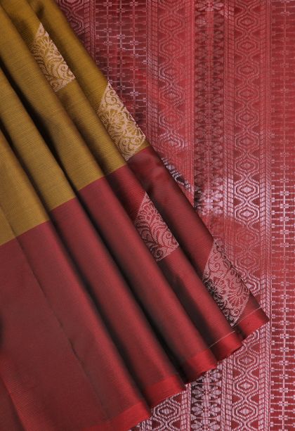 Rich Gold Soft Silk Saree Copper Zari with Floral Puttas
