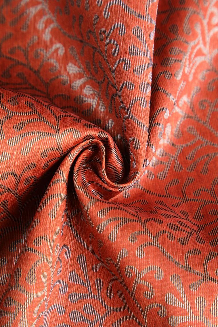 Candy Orange Semi Tussar Silk with Antic Zari Tree Mottif view 4