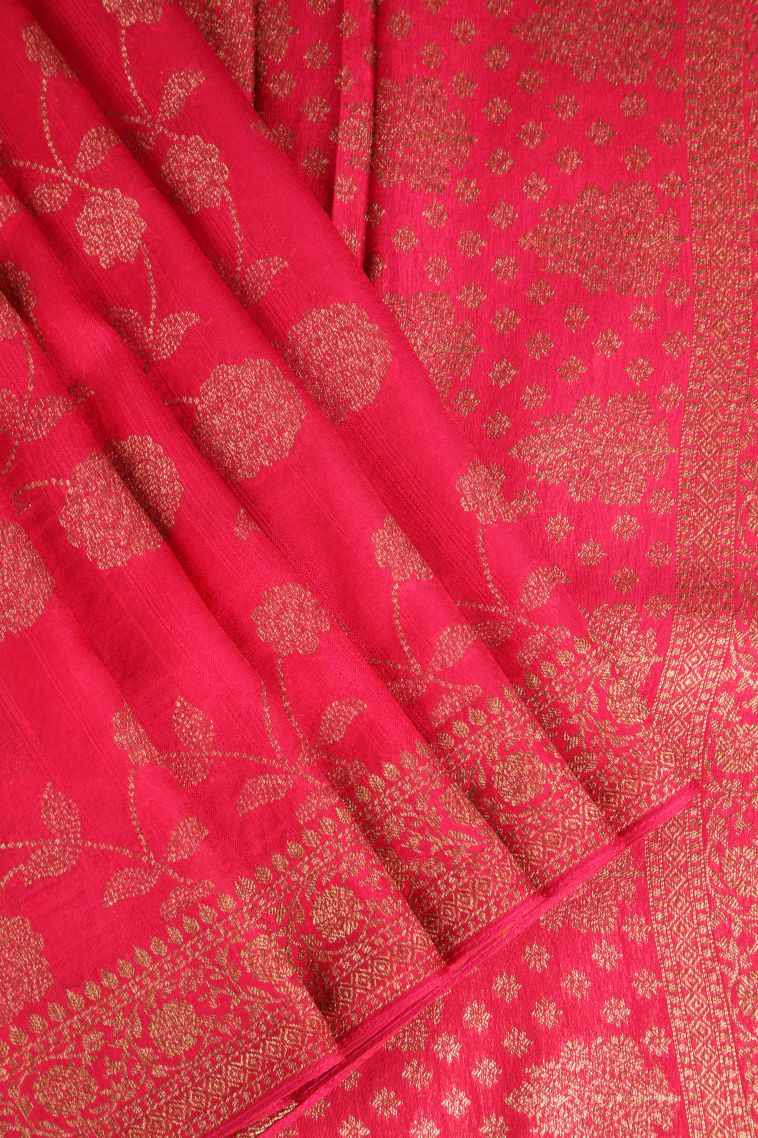 Punch Pink Banaras Sarees Antic Zari with Floral Puttas