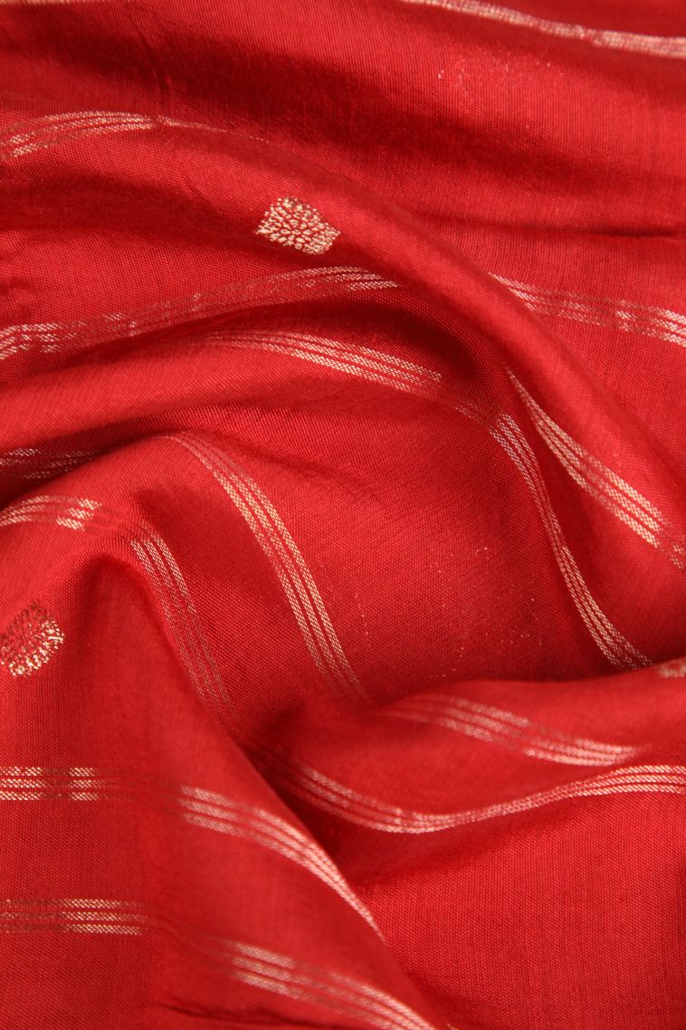 Candy Red Chanderi Cotton Sarees Antic Zari with Cross Straipes view 4