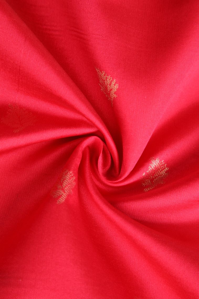 Rose  Red Raw Silk Sarees with Gold Zari Leaf Pattern view 4