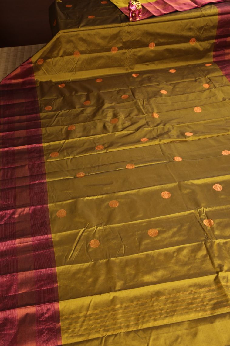 Gold Arani Silk Sarees Copper Zari with Geometric Shapes view 2