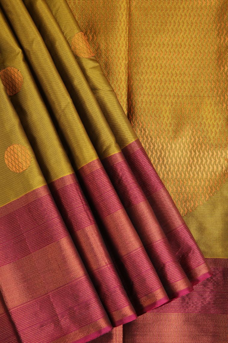 Gold Arani Silk Sarees Copper Zari with Geometric Shapes view 1