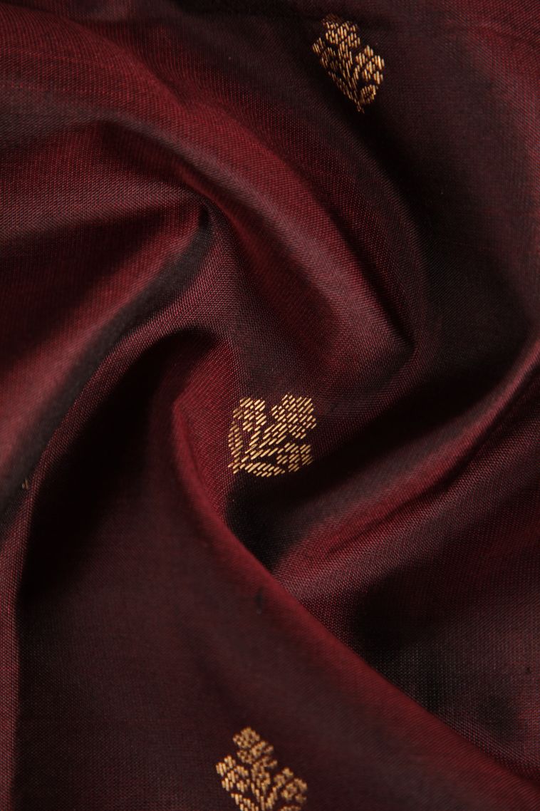Berry Red Soft Silk Saree with Gold Zari Floral Puttas view 4