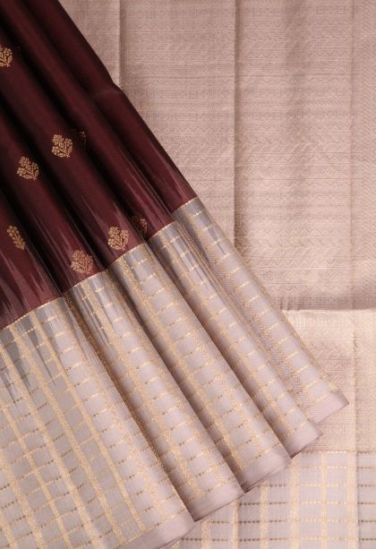 Berry Red Soft Silk Saree with Gold Zari Floral Puttas