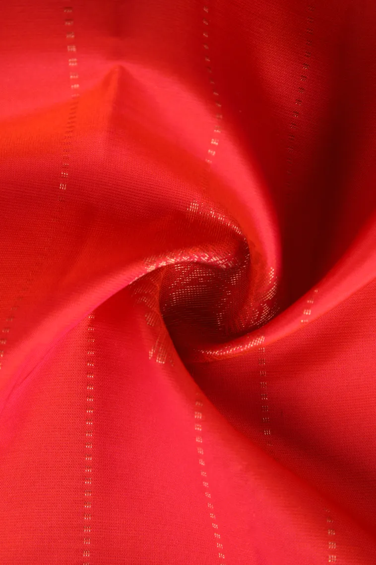 Rose Red Soft Silk Saree with Copper Zari Straipes And Puttas view 4