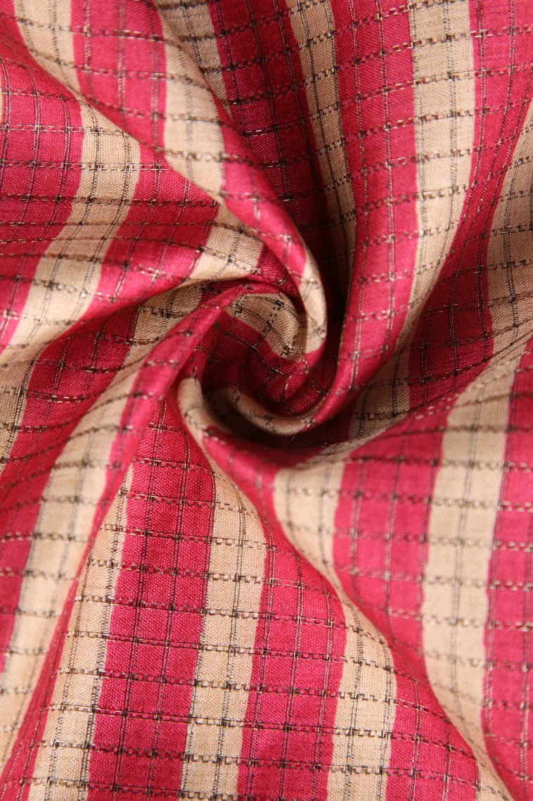 Punch Pink Tussar Saree Without Zari With Stripes view 4