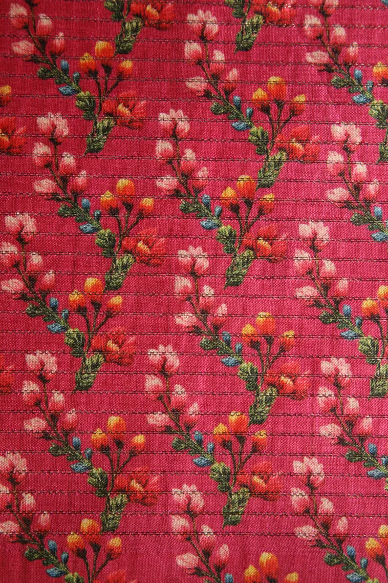 Punch Pink Tussar Saree Without Zari With Stripes view 3