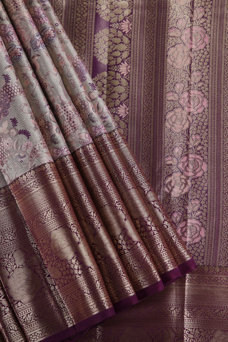 Cookie Yellow Apoorva Silk Sarees with Copper Zari Floral Patterns