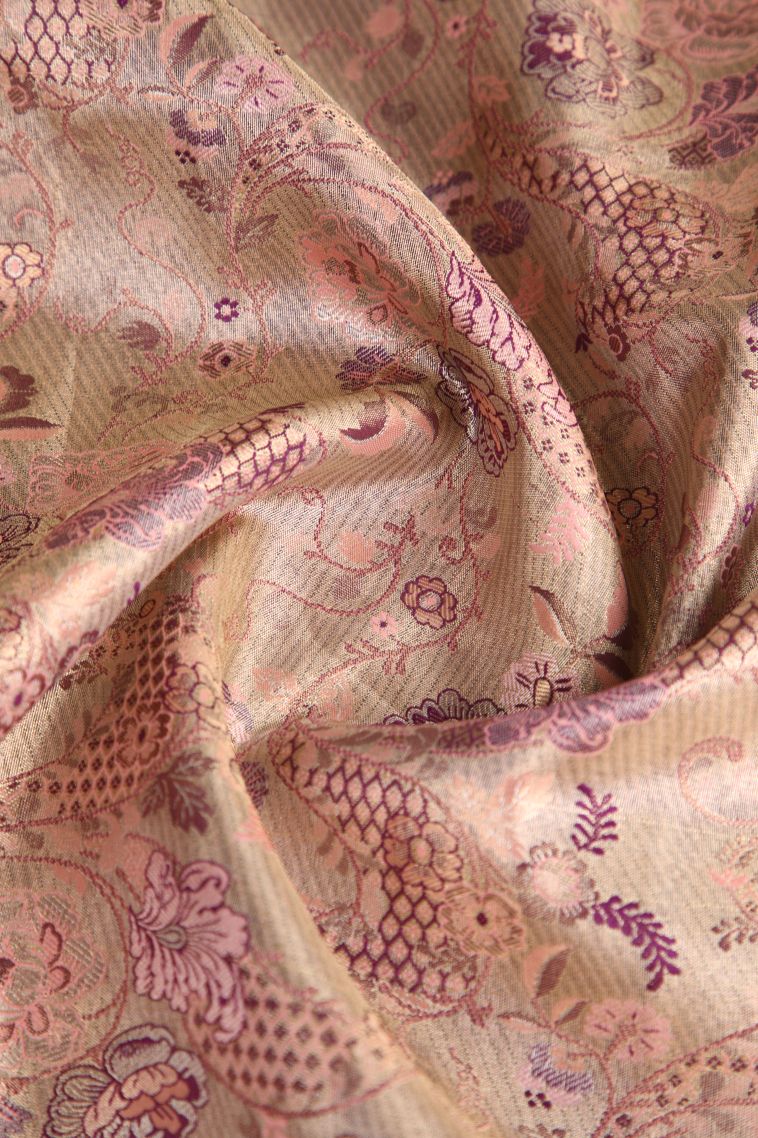Cookie Yellow Apoorva Silk Sarees with Copper Zari Floral Patterns view 4
