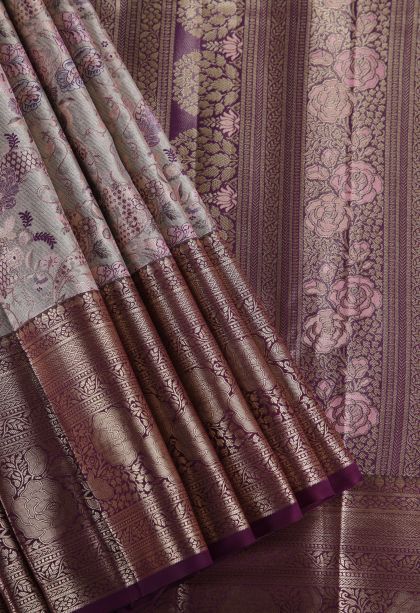 Cookie Yellow Apoorva Silk Sarees with Copper Zari Floral Patterns