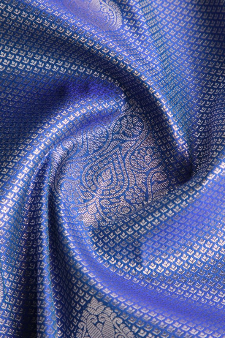 Cobalt Blue Apoorva Silk Sarees Silver Zari with Leaf Puttas view 4