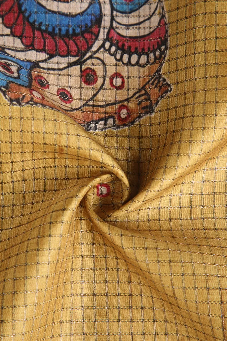 Gold Tussar Saree Without Zari With Peacock Motifs view 4