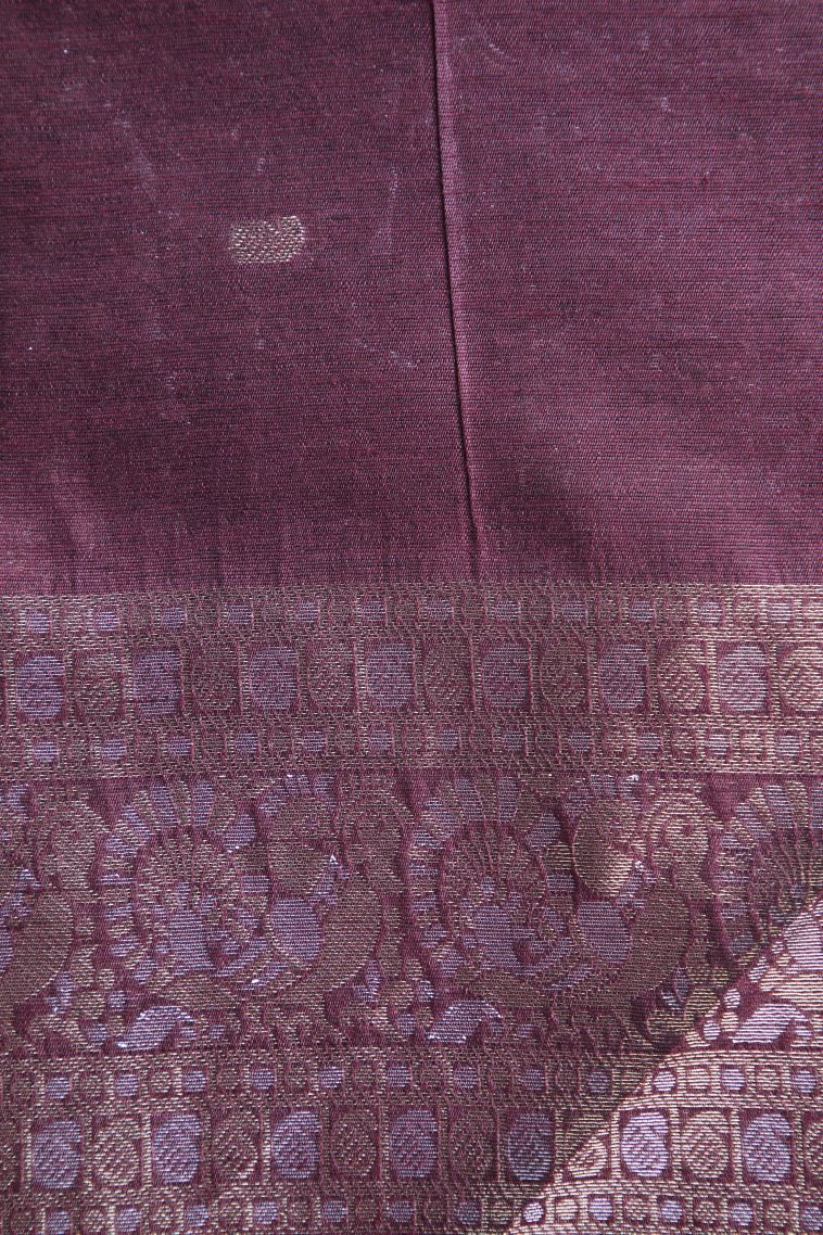 Berry Red Raw Silk Sarees with Gold And Silver Zari Puttas view 3
