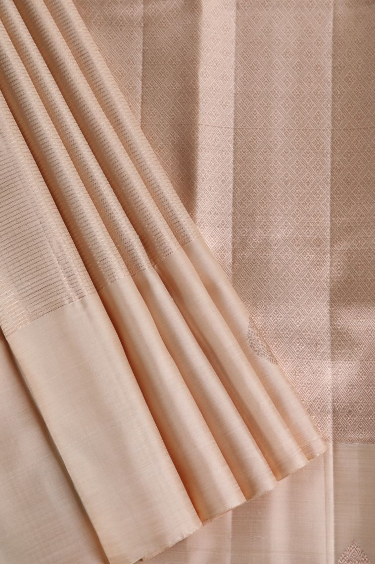 Coconut White Kanchipuram Silk Sarees with Gold Zari Checks