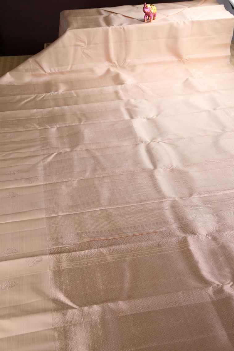 Coconut White Kanchipuram Silk Sarees with Gold Zari Checks view 2