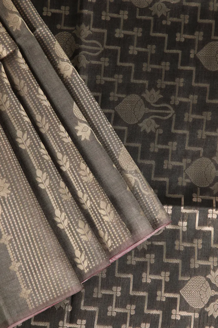 Tortilla Brown Tussar Saree with Antic Zari Floral Patterns